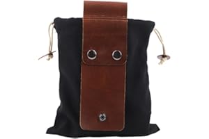TeTupGa Waxed Canvas Foraging Pouch, Hiking Waist Packs Collapsible Foraging Bags with Drawstring,Leather Mushroom Belt Pouch Bag for Hiking Camping Hunting Outdoor Tools Storage Belt Bag (Black)