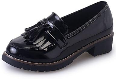 Guccing Women's Shoes PU Fall Comfort Loafers &amp; Slip-Ons Chunky Heel Round Toe Tassel For Casual Burgundy Black,Black,US7.5 / EU38 / UK5.5 / CN38