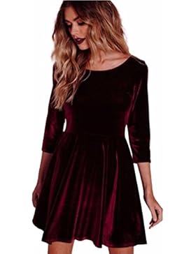Amlaiworld Damen Um den Hals samt Kleid dreiviertel Ärmel Kleid