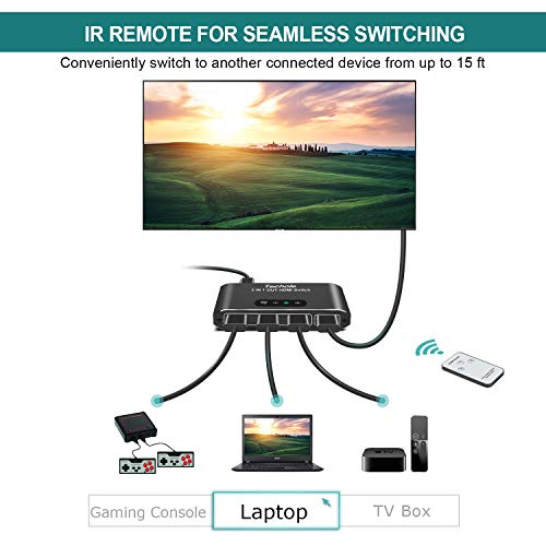 HDMI Switch Techole Aluminium HDMI Switch 3 in 1 Out Unterstützt 4K/UHD/HD/1080P 3D HDCP HDMI Umschalter Intelligent Umschaltung für Xbox /PS4 pro /PS4/ HDTV/Blu-Ray/DVD usw. inkl Fernbedienung – Bild 3