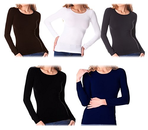 MEDIA WAVE store Pack 5 Maglie Termiche VKA20 Interno Felpato Ass. Ilenia Girocollo Manica Lunga (XL/XXL)