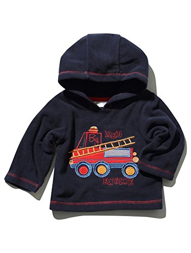 M&Co Baby Boy Navy Blue Hooded Fire Engine Embroidered Fleece Hoodie Navy 18/24 Mnth