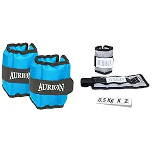 AURION Wrist Weights 1 Kg x 2 Total 2 kg Home Gym Weight Bands Perfect for Fitness & 0.5 Kg X 2 Grey Wrist/Ankle Weights Home Gym Weight Bands Combo (Grey)