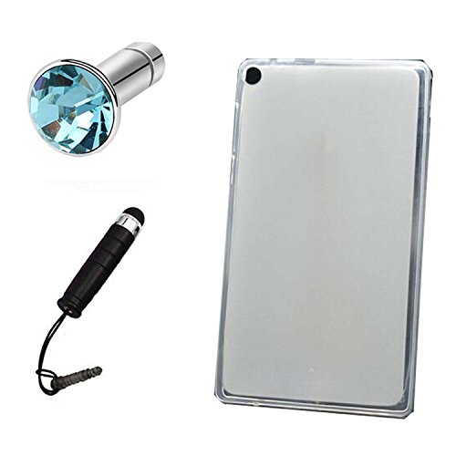Lusee® Silikon TPU Hülle für Lenovo Tab 2 A7-20F Schutzhülle Case Cover Protektiv Silicone Backcover + Gratis Touchpen Eingabestift sowie Staubschutz halb transparent weiß