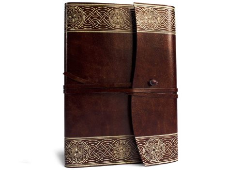 Olympia Notizbuch handgefertigt mit Einband aus recyceltem Italienisches Leder Keltenbraun Large, blanko Seiten (21cm x 15cm x 2cm) - 2
