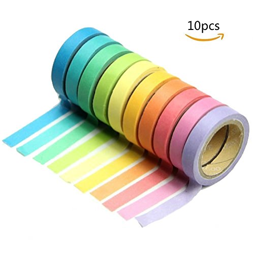 Dosige Regenbogen Klebeband Deko Aufkleber Rainbow Dekobänder Klebestreifen Mehrere Farben klebrig Kreppklebeband Scrapbooking DIY Klebeband 10 Stück
