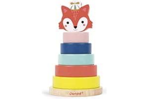 Janod - Baby Forest, Fox Stacker - Wooden Stackable Toy - Early Learning Toy - Develop Fine Motor Skills - Early Years - Multi Colours - From 1 Year Old, J08014