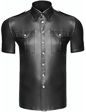 AT Herren Wetlook-Shirt H011 T-Shirt Männer Shirt mit Knopfleiste Hemd aus Wetlook-Material in schwarz von Noir...