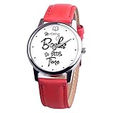 Unisex Quarz Armbanduhren Fashion English Phrasen Muster 9 Styles Runde Uhr Rot