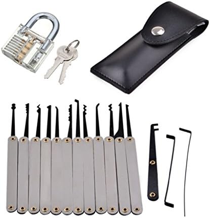 Million Mission Crystal Transparent Professional Visible Cutaway Inside View Practice of Padlocks Lock Set Training Trainer Skill Pick with 2 keys and 12 pcs manganese steel crochet hook Good for Locksmith
