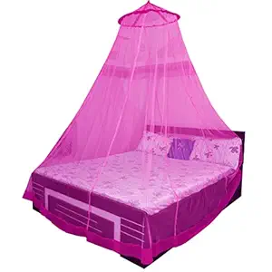 Neruti Enterprise Nylon Adults Double Bed Round Mosquito Net (Pink)