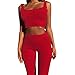 Produktbild Damen Pullover Sport Weste Crop Top Hose 2 Set Trainingsanzug – Trainingsanzug joggen Gym Sport Suit [Top & Leggings] – Strechfit Yoga Gym Wear Set, rot, S