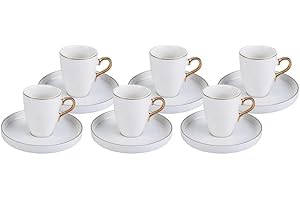 Karaca Pippo Espresso Coffee Service dla 6 osób, 6 tazze da caffè e 6 piattini, robusta tazza da moka, tazze da caffè spesse, tazze da caffè espresso, porcellana