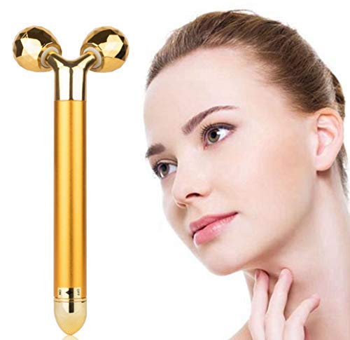 Barre de beauté pour le massage du visage Golden Pulse, Visage mince, Appareil de massage du visage, Anti-rides Anti-vieillissement, Vous faire paraître plus jeune (Jumeaux Roller, Gold)