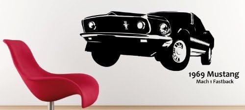 DD DOTZLER Design ï ¿½ 1969 Ford Mustang Mach 1 Fastback Wall Tattoo/Sticker, Vinyl, Gold-metallic, 117 x 53