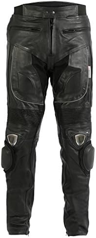 Mens Leather Motorcycle Trousers / Jeans With Metal Sliders - W30 to W44 + Leg Length Options