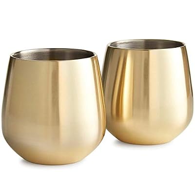 VonShef Service de 2 Verres à vin en Acier Inoxydable Or sans Pied à paroi Double