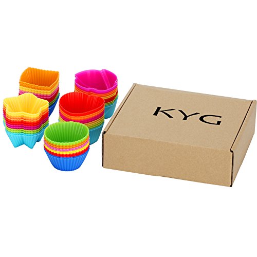 KYG 60er wiederverwendbare Muffinformen Backförmchen Cupcake Backformen aus hochwertigem Silikon 5 Formen mit 6 Farben - 7