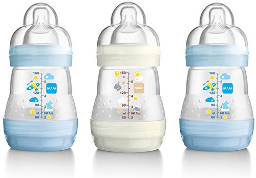 MAM Anti-Colic 160Ml Bottle - 3Pk Boy (Blue/White)