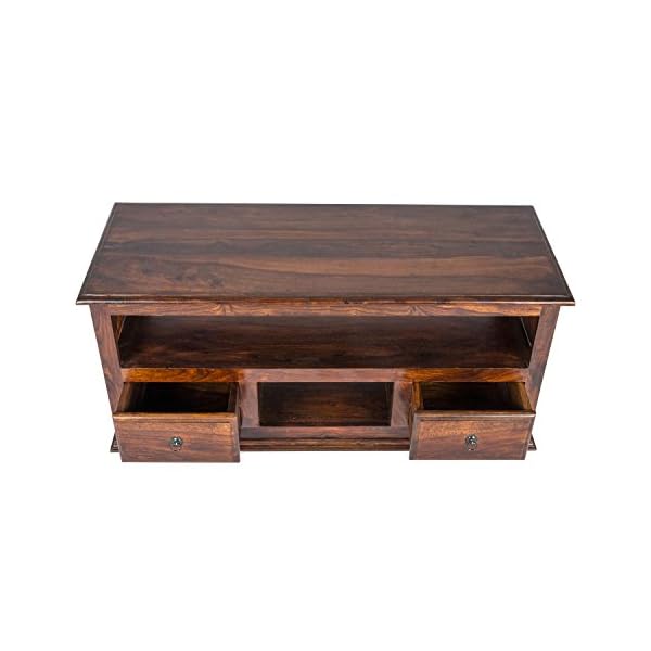 HOMESCAPES TV Media Unit with 2 Drawers 100% Solid Indian Sheesham Hardwood Takhat Furniture Hand Crafted (no veneer) - Image 4