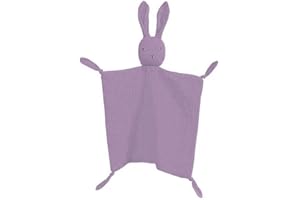 GERUI Schmusetuch, Kuscheltuch mit Hase-Köpfchen,Doppellagiger Tüll aus 100% Bio-Baumwolle,Baby Geschenk zur Geburt Junge & Mädchen (lila)