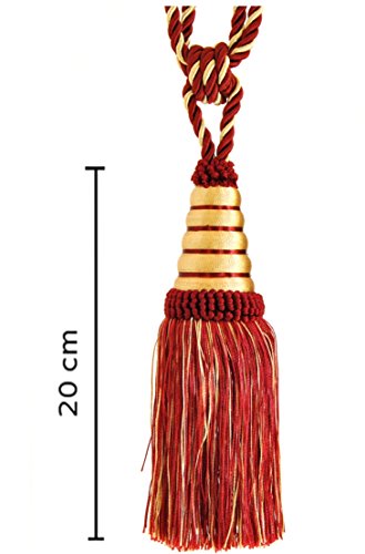 Raffhalter Quaste 20 cm mit Kordel 60 cm / Dunkelweinrot Rot & Gold Gardinenhalter Quaste Raffhalter Halter für Gardinen Jugendstil