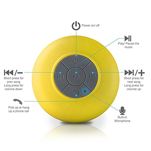 Neuftech Altavoz Bluetooth Inal  mbrico Impermeable Con Manos Libres compatible con m  vil y tablet para iPhone  iPad  iPod  Samsung Galaxy  Nokia  HTC  Blackberry  Google  LG  Nexus Para el ducha coche Cocina y piscina - amarillo