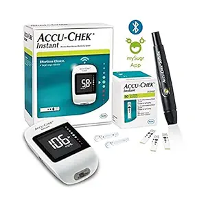Accu-Chek Instant glucometer with 10 test strips FREE (White)