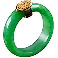 YIGEDAN Natural Jade Ring Woman Luck Smooth Green Band Ring Gold Crown