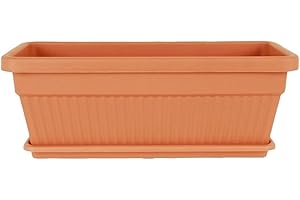 Tamersgifts Heavy Duty Windowsill Trough Window Box Plastic Plant Pots with Matching Saucer (Terracotta, L 60cm x W 25cm x H 23cm)