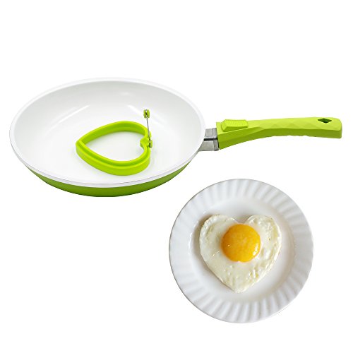 Pococina 26 cm Pfanne mit abnehmbarem Griff, Keramik beschichtet, induktionsgeeignet, spülmaschinenfest, antihaftbeschichtete Bratpfanne inkl. 1 x Silikon Spiegeleiform – Weiß & Grün - 6