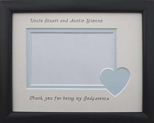 Thank you for being my Godparents Photo Frame, Black 9 x 7, Personalised (Godparents - Blue heart)