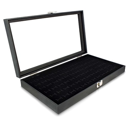VENKON – Ringbox für 72 Ringe Organizer mit Schaufenster aus Glas für Schmuck Aufbewahrung & Präsentation – Kunstleder Schwarz – 37 x 21 x 5 cm - 7