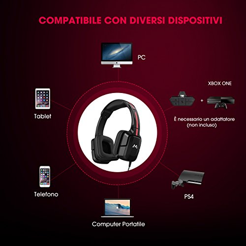 Cuffie Gaming Stereo Mpow 3.5mm Multi-Platform, Cuffie da Gioco Controllo Microfono / Altoparlante In-Cavo, Paraorecchie Proteici Morbidi, con Spina Audio e Spina USB, per PC, Tablet, Laptop, iPad, Smartphone, Xbox One