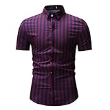 UJUNAOR Herrenhemd Gestreift Drucken Sommermode Revers Shirt Hemd für Männer(Rot,CN XL)