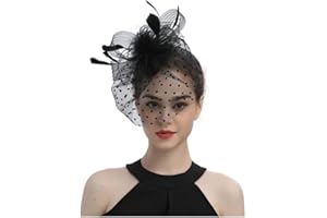 KAIAIWLUO Fascinator Hut,Vintage Schleier Mesh Stirnband Frauen Schwarz Untertasse Sinamay Stirnband Kirche Haarschmuck Hochzeit Ascot Hut Hatinator Vogelkäfig Schleier Feder Mesh Gesicht für Tea Party