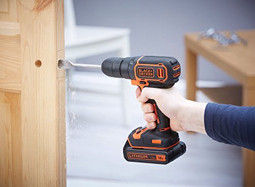 Black + Decker BDCDC18KB Akku-Bohrschrauber, 18 V, inkl. 2 Akkus, 1 Doppelbit, 400 mA Ladegerät im Koffer, 1 Stück - 3