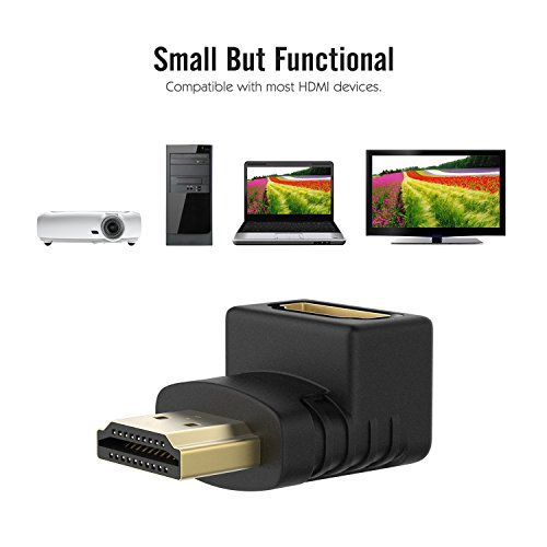 MoKo HDMI Adapter 90°, [2 Stück] High Speed Right Angle Gold Plated HDMI Stecker Male auf Female Buchse Kabel Konverter für 3D / Ethernet, Five TV, 4K/HD TV, Schwarz - 4