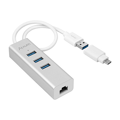 alxum 2-in-1-usb-c zu 3 Ports USB 3.0 HUB mit Gigabit Ethernet Adapter und LAN Kabel Netzwerk Konverter für Geräte der U89 New MacBook 2016, Chromebook Pixel mit 0,98 FT/30 cm Kabel (Unibody-Aluminium)
