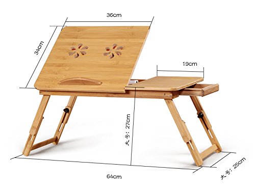 Bramley Power verstellbar Höhe Bambus tragbar faltbar Laptop Notebook Schreibtisch, Tablett Tisch, Bett Tisch mit Schublade - 2
