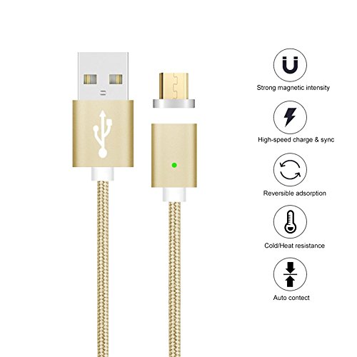 Magnetische Mrico USB Ladekabel Datenkabel, TUOYA 1 M Micro USB Magnet Ladekabel Kabel Charger Lade Kabel Netzteil Adapter High Speed Sync und Schnellladekern mit LED Statusanzeige für Android Smartphones, Samsung Galaxy S7 Edge S7 S6 S5, HTC, Sony, Nexus und mehr ([2 Pack*Gold]) - 4