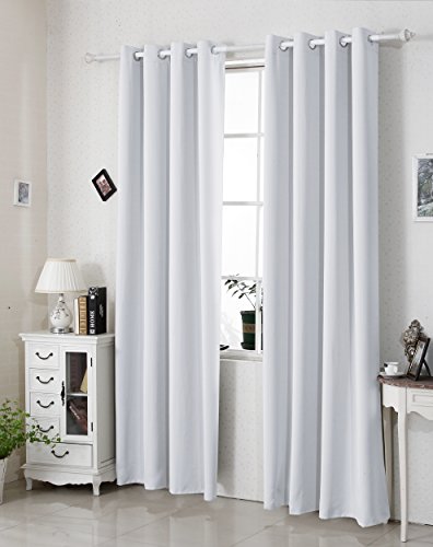 2er Set Gardine Vorhang Verdunkelungsvorhang , Thermovorhang blickdicht mit Ösen , Verdunkelungsgardine schwere Ösenschal , 135x225cm , Grau-Weiss (Kalk Weiß) , VH5878ws-2 - 3