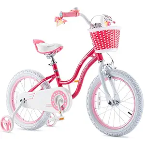 RoyalBaby Girls Kids Bike Stargirl 12 14 16 18 Inch Bicycle for 3-8 Years Old Childs Cycle with Basket Training Wheels or Kickstand Bike Pink Blue