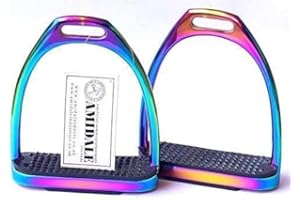 Amidale Arc-en-Ciel Brillant FILLIS fers étriers équitation acier inoxydable neuf avec étiquette