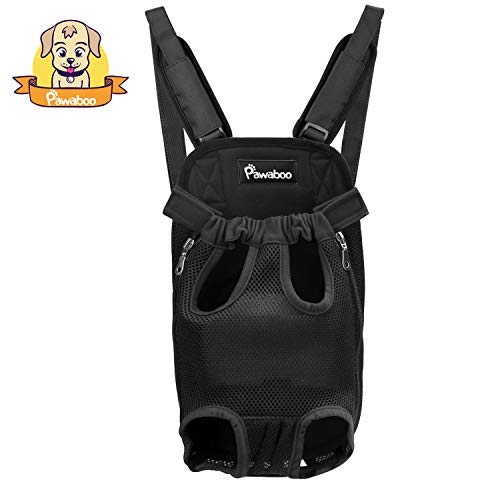 Pawaboo Mochila del Perro - Adjustable Bolsa Delantera Pet Front Cat Dog Carrier Backpack/Piernas Afuera & Fácil de Ajustar para Viajar/Senderismo / Camping, Talla Grande, Negro