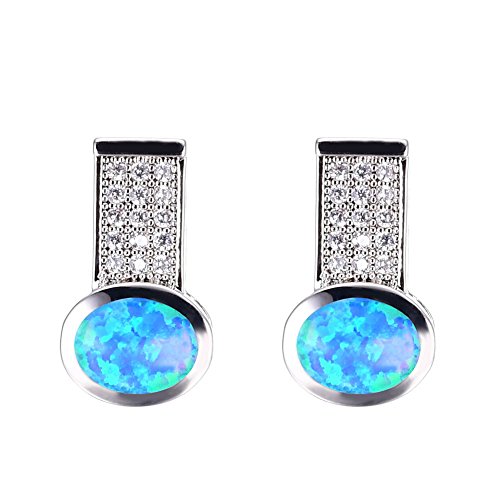 Preisvergleich Produktbild OMZBM Sterling Silber Blau Opal Ohrringe Einzigartige Glänzende Simulierte Diamant Ohrstecker Schmuck Mädchen Birthstone Geschenk