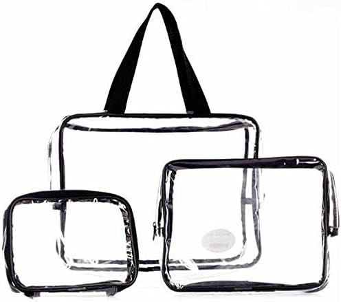 ROHANS 3PC PVC Toiletry Transparent Waterproof Pouch Cosmetic Wash Travel Set Bath Black Pink Blue Brown