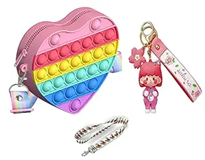 Vani Enterprise Pop It Sling Bag ? Heart Shape Pop It Cross Body Bag for Kids, Pop It Purse for Girls, Birthday Gift for Girls, Toys for Girls, Pop It Game, Pouch for Girls (Set 1, Multicolor)
