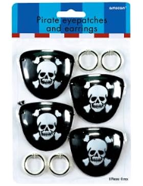 Amscan 8er Set 4 Augenklappen & 4 Ohrringe Piraten Party