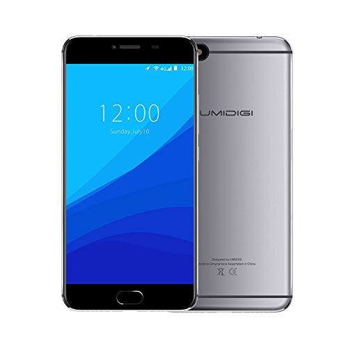 UMIDIGI C NOTE - Smartphone libre 4G (Pantalla HD 5.5', Android 7.0, MTK6737T Quad Core 1.5Ghz, 3GB RAM + 32GB ROM, cámara de 13Mp/5MP, Batería 3800mAh, 0.1s ID de huellas dactilares, GPS, Dual Sim Teléfonos Móviles Libres) - Gris